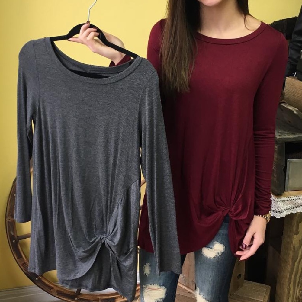 Small Burgundy Knot Side Jersey Boutique Top